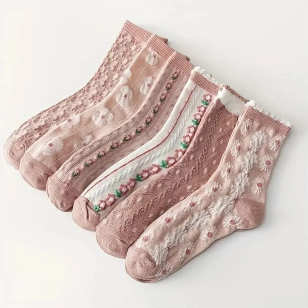 Pink cottagecore sock floral textured print bundle